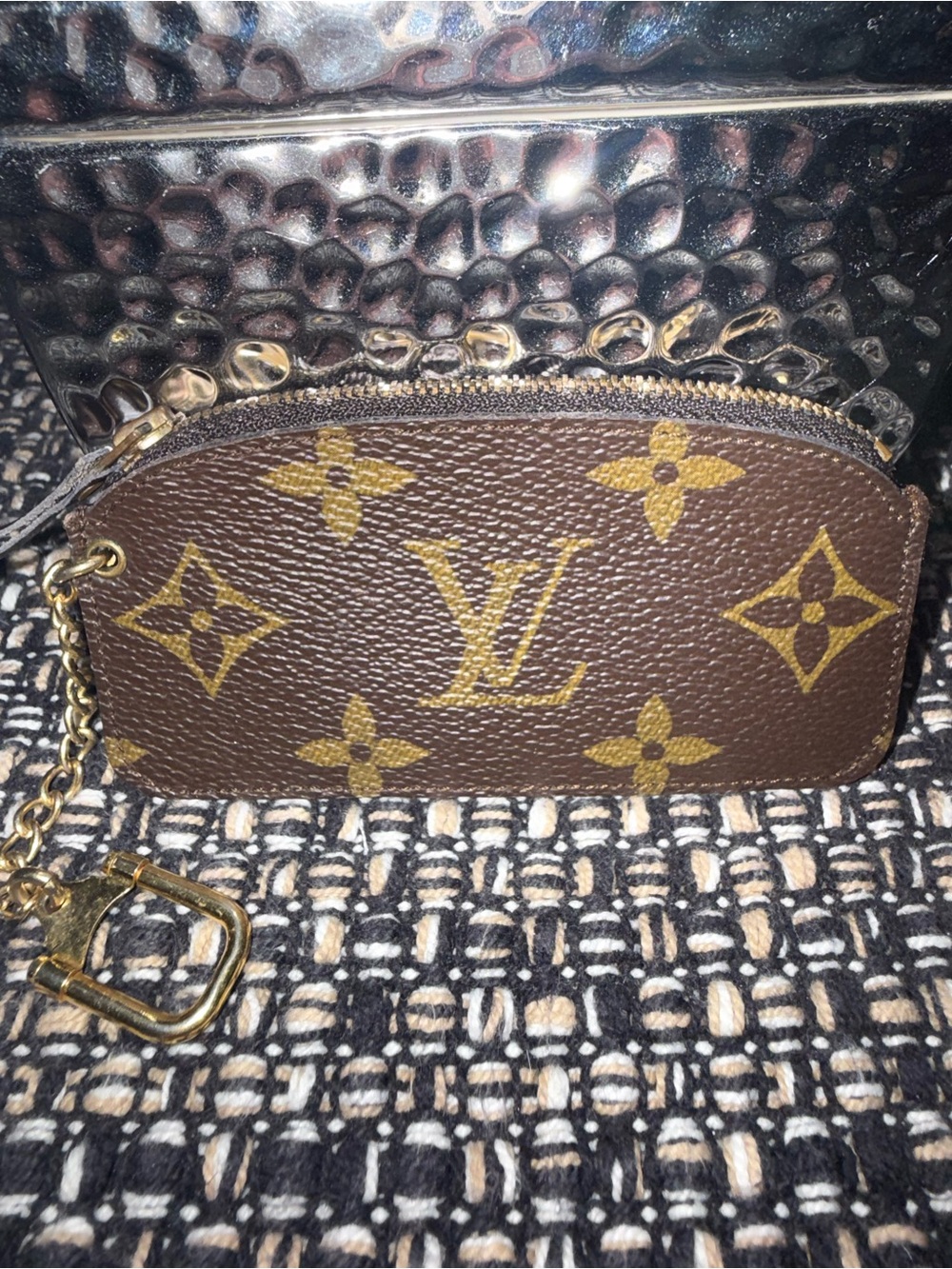 Louis Vuitton Brown Monogram Key Pouch with Gold Hardware